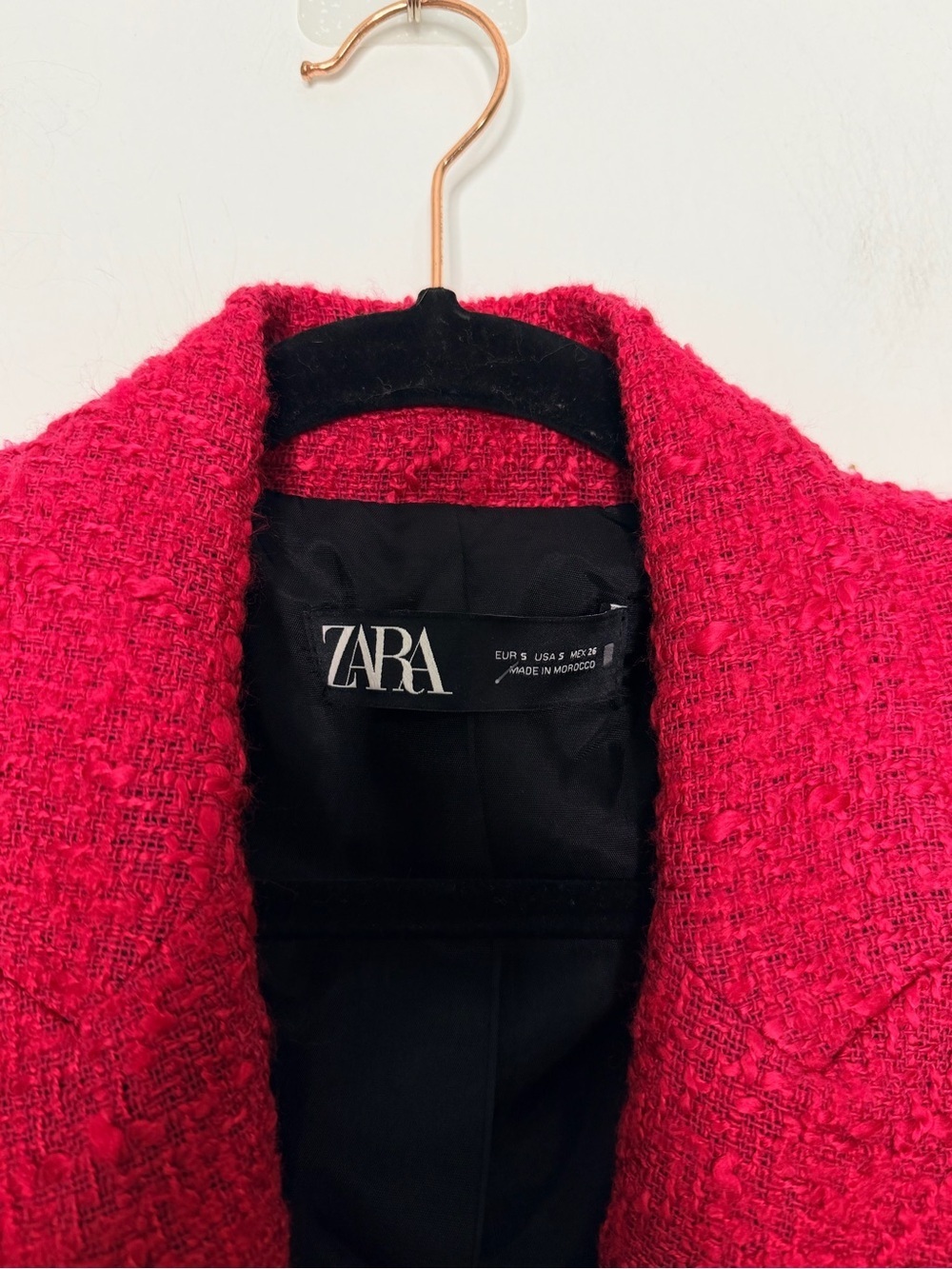 Zara Fuchsia Pink Double-Breasted Tweed Blazer with Gold Buttons Size Small - Picture 12 of 14